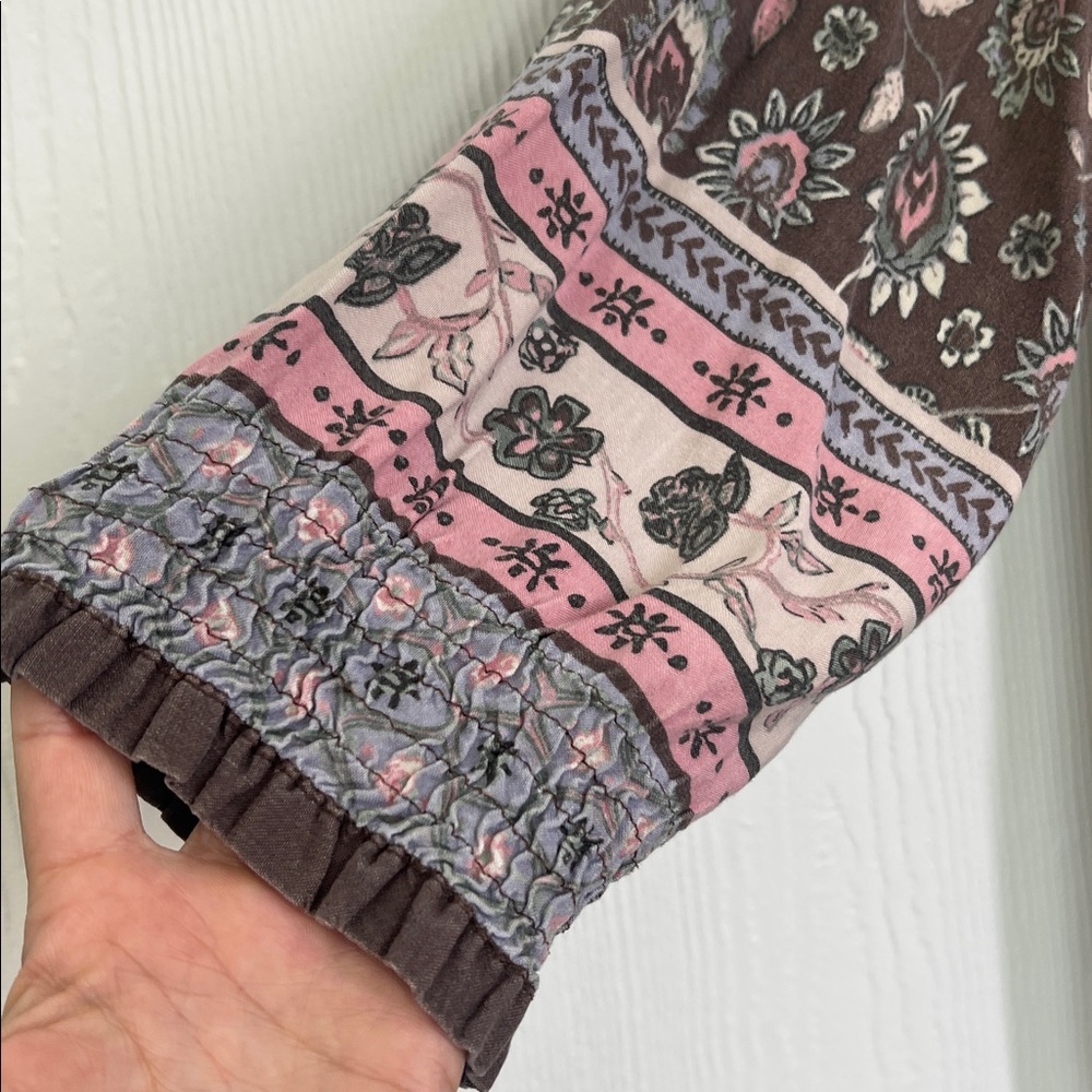 Natural Life - Colorful Burnt Out Floral V Neck Long Sleeve Bohemian Blouse Sm - Picture 4 of 13